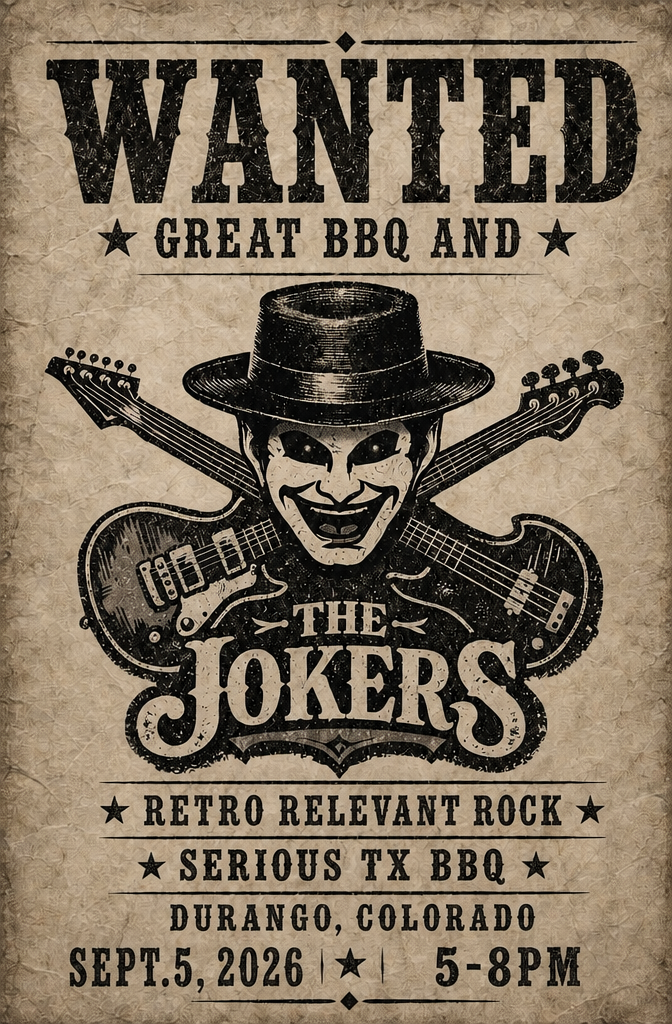 The Jokers, live at Serious TX BBQ in Durango, CO The Jokers, live at Serious TX BBQ in Durango, CO - Sept. 5, 2026
