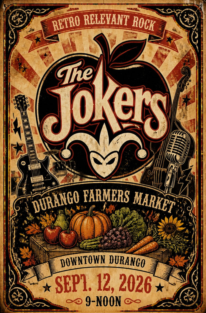 THE JOKERS at Durango Farmers Market on Sept.12, 2026 THE JOKERS at Durango Farmers Market on Sept.12, 2026